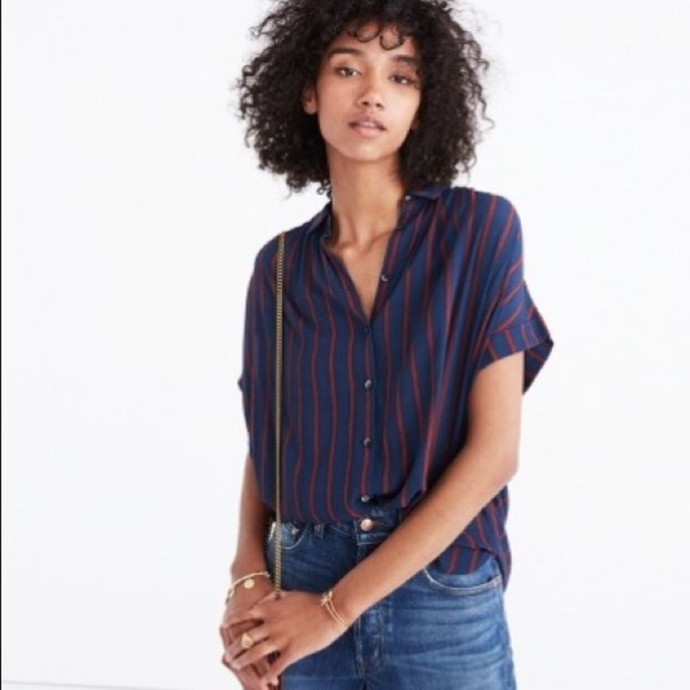 Madewell central shirt navy and crimson stripe S